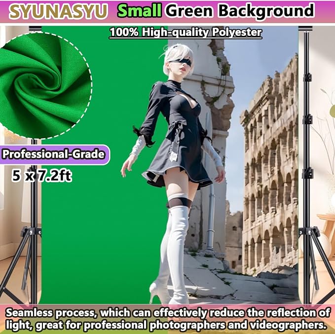 5x7.2ft Greenscreen Background, Premium Collapsible Small Green Screen Backdrop Cloth Pantalla Verde Fabric Portable Content Creator Background Screen for Streaming Studio Video Photo Booth Photoshoot