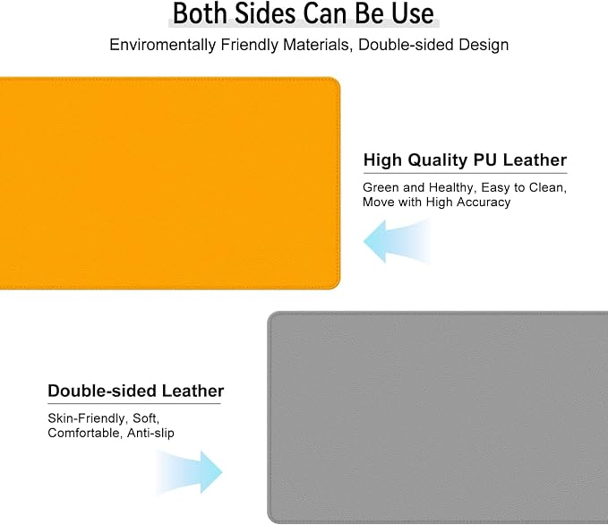 Dual Sided Leather Desk Mat - Waterproof Desk Pad - Ideal for Large Mouse Pad and Desk Mats on Top of Desks (Yellow, 25"*13")