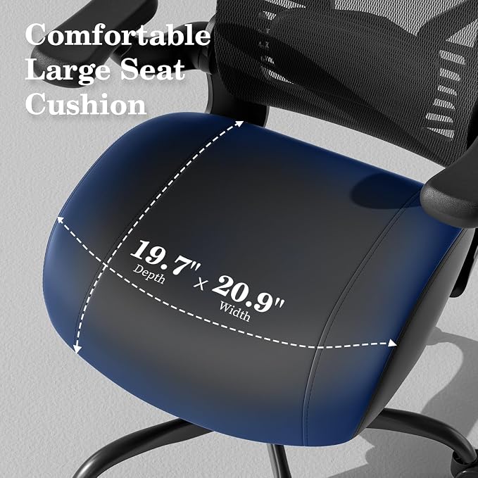 GYI Ergonomic Office Chair with Memory Foam Cushion, Big and Tall Office Chair, 4.7" Thickened Seat Heavy Duty Desk Chair with Technical Mesh Back, 3D Flip-up Arms, Wheels for Heavy People, Black