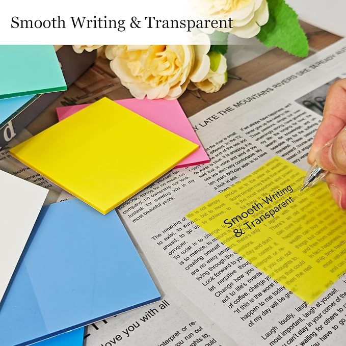 Transparent Sticky Notes Set, 14 Pack Clear Notes 3x3 Inch, Writable Translucent Memo Pads 700 Sheets for Office & School Supplies (Colorful)