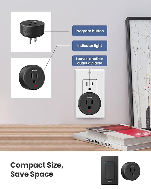 Zoiinet Remote Control Outlet Plug Switch, Buckle Design & Removable Wireless Light Switch, 300 ft, 1500W On Off Power Switch for Household Appliances, No Wiring No WiFi, Programmable, Black(2 Pack)