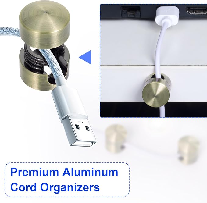 SmallCat 3 Sets Charger Holders for Cords, Gold/Silver/Antique Copper Adjustable Cable Anchor Holders, Adhesive Metal Cord Clips, Cable Management Wire Organizers for Desk, Office, Nightstand