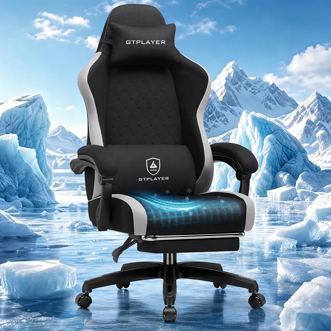 GTPLAYER Big and Tall Gaming Chair 350lbs Heavy Duty Office Chair with Foot Rest, High Back Pocket Spring Ergonomic Computer Chair for Adults, Wide Comfy Seated Cushion with Linkage Armrests, Black