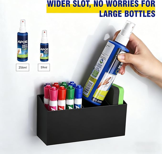 Magnetic Dry Erase Marker Holder for Whiteboard, Anti-slip Magnet Pen Holder for Fridge Refrigeator, Acrylic Pencil Holder for Classroom Teacher, Office Accessories, Locker Organizer(Black)