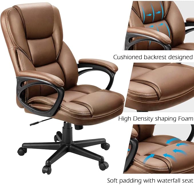 Furmax Office Executive Chair High Back Adjustable Managerial Home Desk Chair, Swivel Computer PU Leather Chair with Lumbar Support (1, Light Brown)