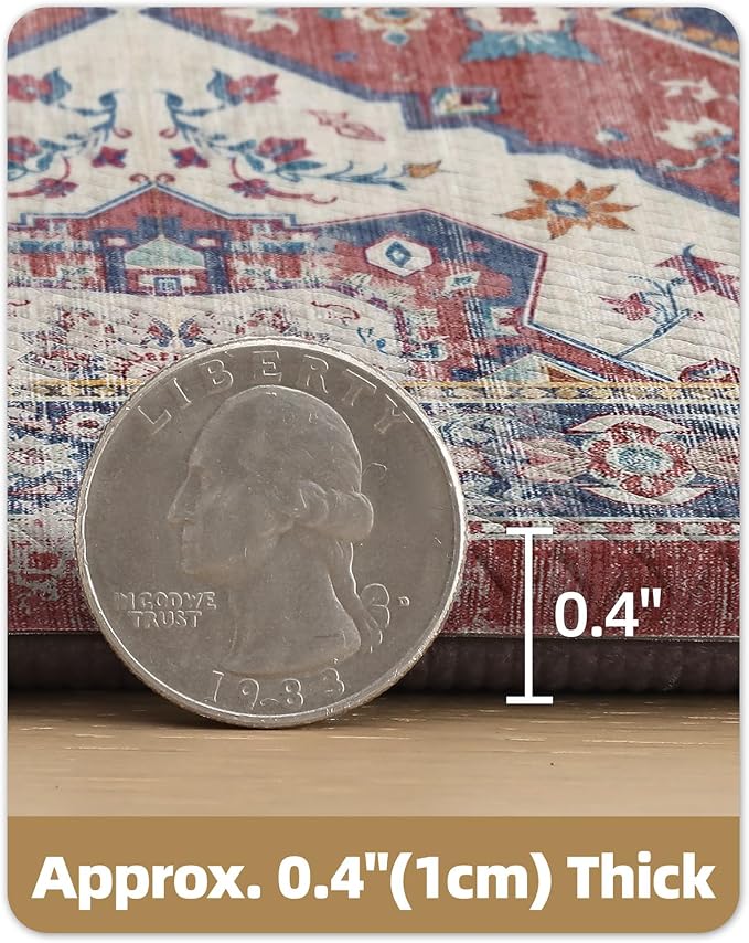 Color&Geometry Kitchen Mat for Floor 24x87 Faded Vintage Anti Fatigue, Red | 0.4in Cushion Standing Mat For Cooking/Working/Laundry, Boho Decor, Non Slip PVC Kitchen Rug, Oil/Water Proof, Anti Slip
