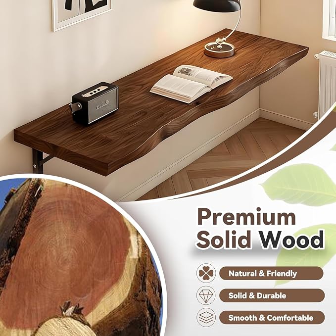 Wall-Mounted Floating Drop Leaf Table - Space-Saving Wood Folding Desk with Brackets | Support Up to 330 Pounds Compact Wall Desk Workbench for Small Spaces Home Office Study
