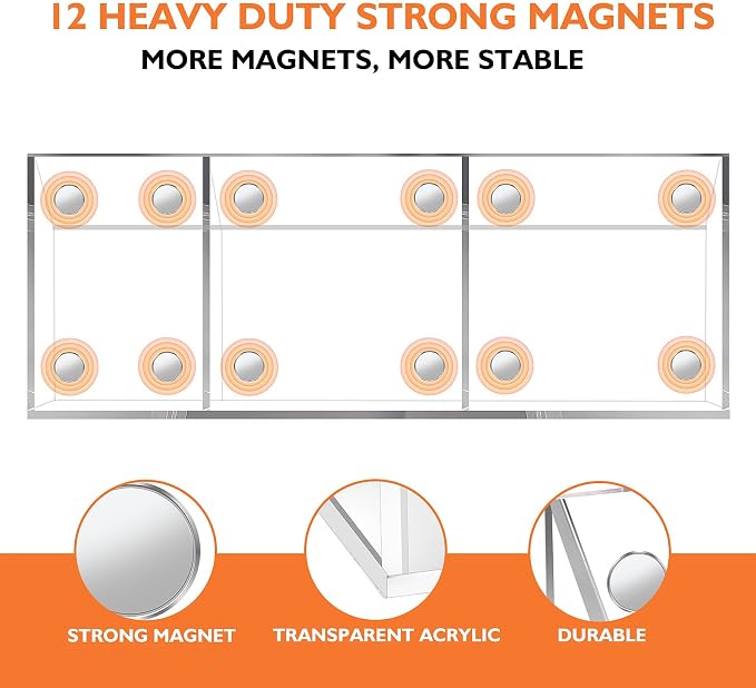Ameceres Magnetic Pen Holder Classroom Organization Acrylic Marker Holder for Whiteboard Refrigerator Locker Accessories Pencil Dry Erase Marker Basket (3 Compartments * 1)