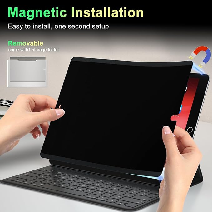 360°Magnetic Privacy Screen for iPad 9th/8th/7th Generation (10.2Inch,2019/2020/2021), Removable Anti Blue Light Glare Spy Private Filter, High Sensitive Bubble-Free Screen Protector