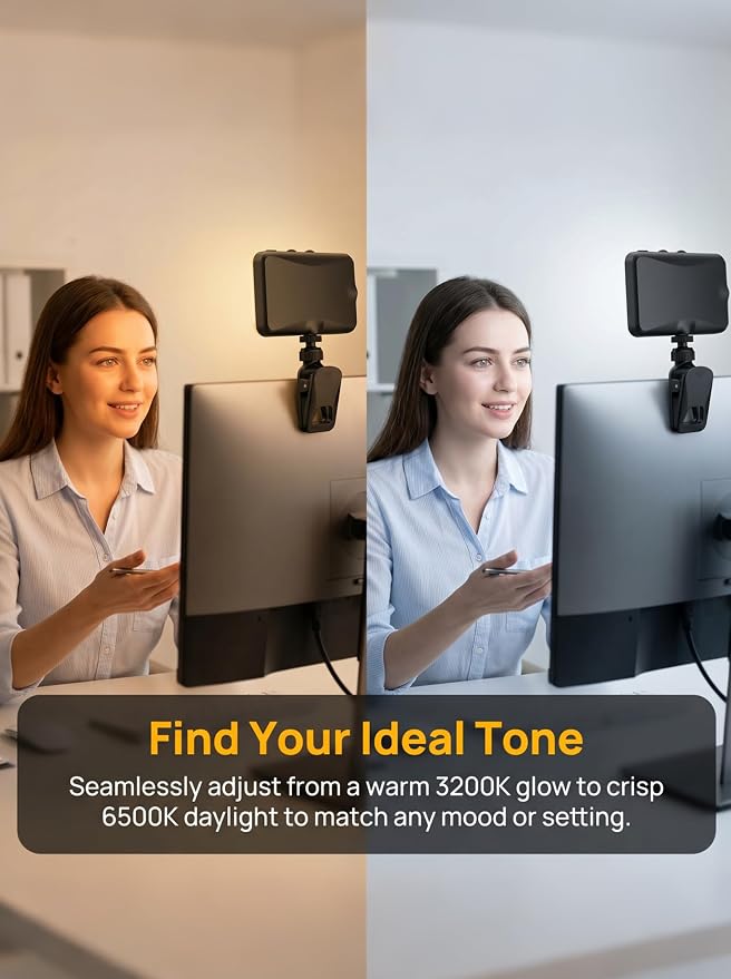 91 LED Portable Charger Selfie Light Video Conference Lighting | with Clip & Camera Tripod Adapter, Rechargeable 2000mAh, CRI 96+, 4 Light Modes, for Phone iPhone Webcam Laptop Makeup