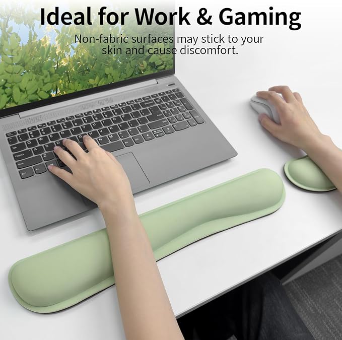 Bloss 2 Wrist Rest Support for Mouse Pad & Keyboard Set, Ergonomic Design Wrist Support Pad for Keyboard, Soft Memory Foam Desk Pads Support Hand and Arm Easy Typing Pain Relief - Green