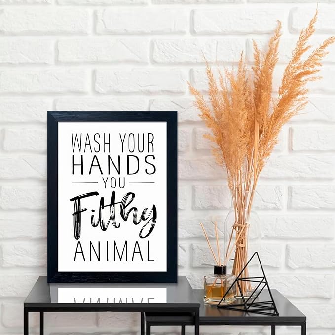 Bathroom Quotes Wall Decor, Black and White Bathroom Wall Art, Toilet Decor Signs Small Black Framed Canvas Art for Kid's Washroom