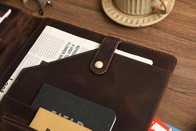 Personalized Leather Padfolio for Lefty, Business Portfolio Binder with Notepad Holder, Legal Pad Portfolio Folder for Men/Women - Khaki