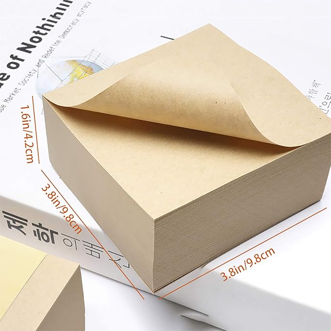 VANRA Sticky Notes 4 x 4-Inches Self-Stick Note Cube Memo Pads Strong Adhesive, 400-Sheets/Cube (Kraft Brown)