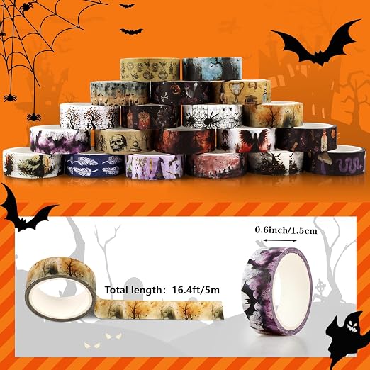 Halloween Washi Tape Set 20 Rolls Witchs Themed Decorative Tapes Holiday Washi Tape for Kids Halloween DIY Art Crafts Notebook Scrapbooking & Stamping Supplies