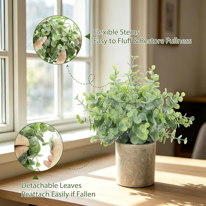 ZAIYW 3 Pack Small Fake Plants, Mini Potted Artificial Greenery Plants, Desk Plant Eucalyptus Rosemary for Indoor Home Office Table Shelf Farmhouse Bathroom Decor (Sage Green)