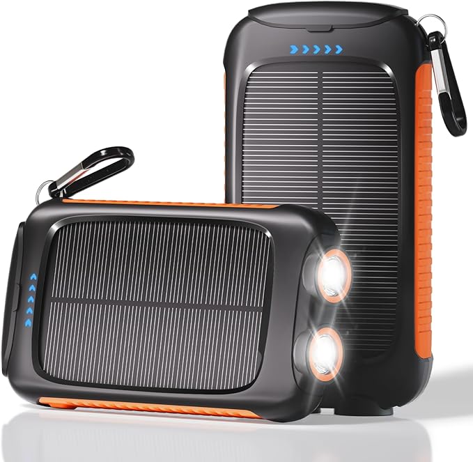 Solar Power Bank 20000mAh, 15W USB-C Fast Charge, Outdoor Travel & Camping