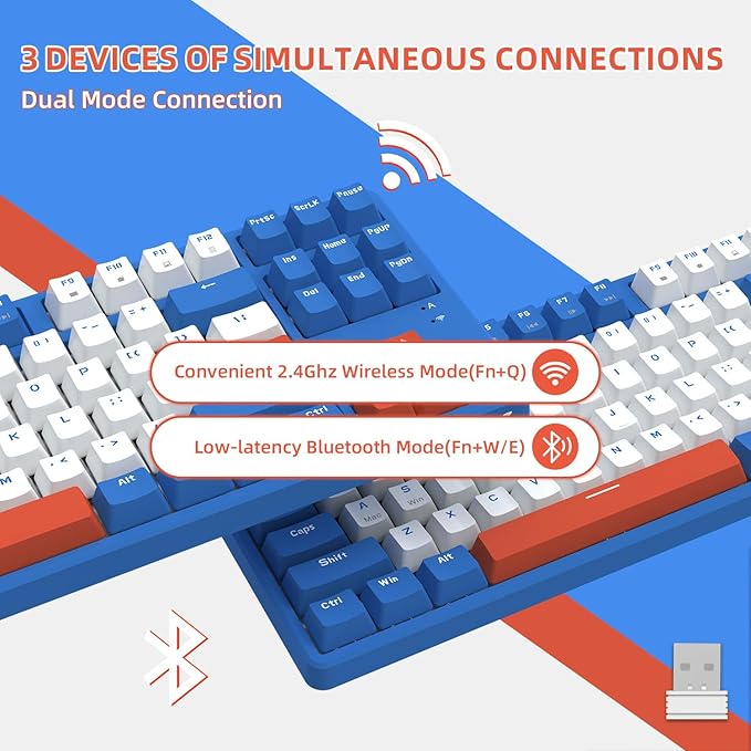 A.JAZZ Wireless Mechanical Keyboard, 87 Keys TKL Hot Swappable Bluetooth Gaming Keyboard, Dual Mode BT5.0/2.4G with Detachable Frame, USB Hub OEM Keycaps Custom Keyboard for PC MAC PS4(Red Switch)