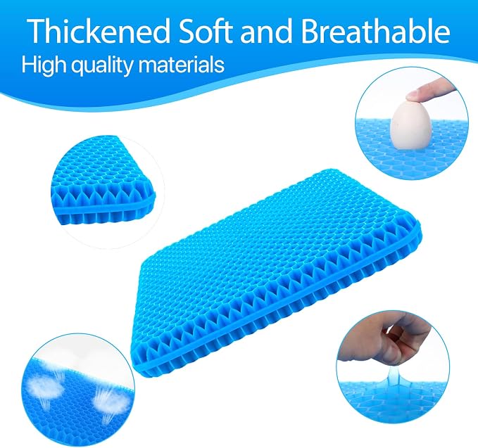 Gel Seat Cushion for Long Sitting, (Thick & Large) Cushion for Wheelchair | Gel Cushion for Office Chair, Soft & Breathable, Chair Cushion, Gel Car Seat Cushion for Hip Pain (Blue Cushion+Black Cover)