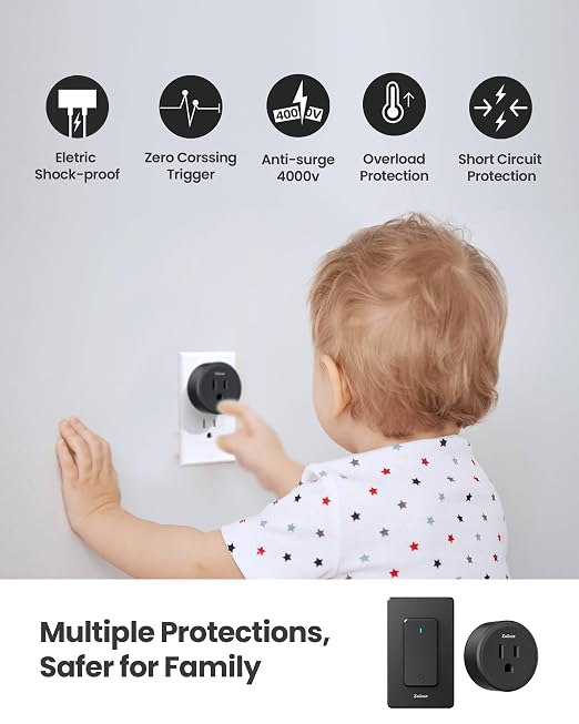 Remote Control Outlet Plug with 2 Switches, Buckle Design & Removable Wireless Light Switch, 300 ft, 1500W On Off Power Switch for Household Appliances, No Wiring No WiFi, Programmable, Black