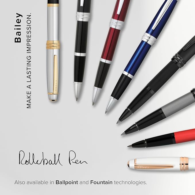 Cross Bailey Matte Red Lacquer Rollerball Pen - Refillable Pen for Smooth Writing - Well-Balanced, Distinctive Design - Easy Handling - Comfortable Grip - Gift-Ready Black Ink