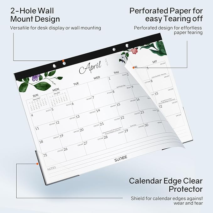 SUNEE Desk Calendar 2026-2027 17" x 12", 18 Month Calendar Jul. 2026 - Dec. 2027, Calendar 2026-2027 With Notes, for Planning, Organizing in Family, School or Office - Greenery