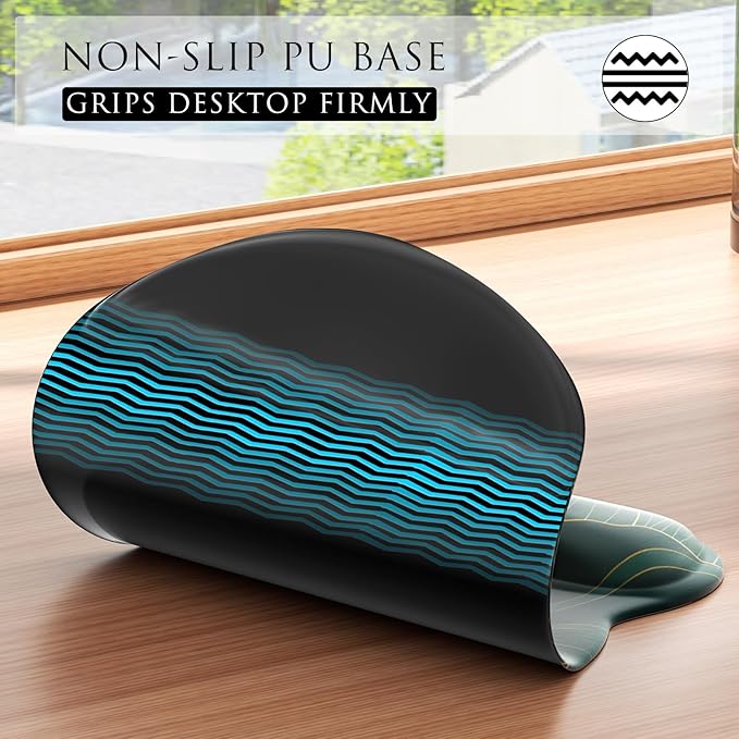 MROCO Ergonomic Mouse Pad with Gel Wrist Rest, Smooth Wrist Support Surface, Non-Slip PU Base for Pain Relief, Comfortable Mousepad for Computer, Laptop, Office & Home, 9.4 x 8.1 in, Green Leaves