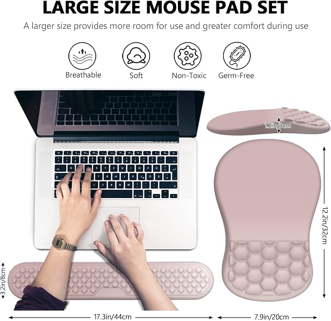 Mouse Pad Wrist Support, Laokiiy 2 in1 Keyboard Wrist Rest+ Ergonomic Mouse Pad, Non-Slip Wrist Rest for Computer Keyboard, Made Easy Typing & Relieve Wrist Pain(Gradient Pink)