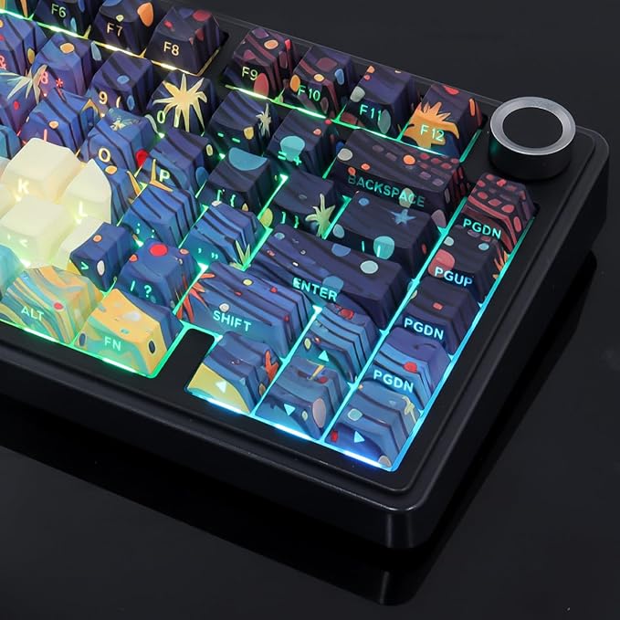 Tsungup Custom Keycaps,131 Keys PBT Starry Sky Side Print Keycaps,Cherry Profile Key Caps Keyboard Keycap Set for Cherry MX Switches Mechanical Keyboard(Black)