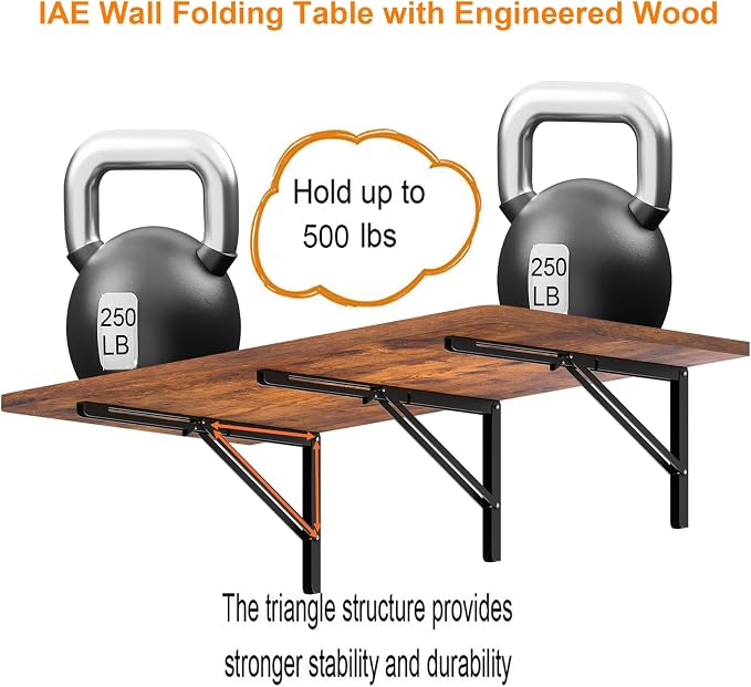 IAE 55" x 22" Floating Foldable Desk,Wall-Mounted Folding Computer Table with Engineered Wood,Study Table with Shelf Brackets,Fold Down Shelf,Fold Computer Desk for Small Spaces,Holds 500 lb,Rustic