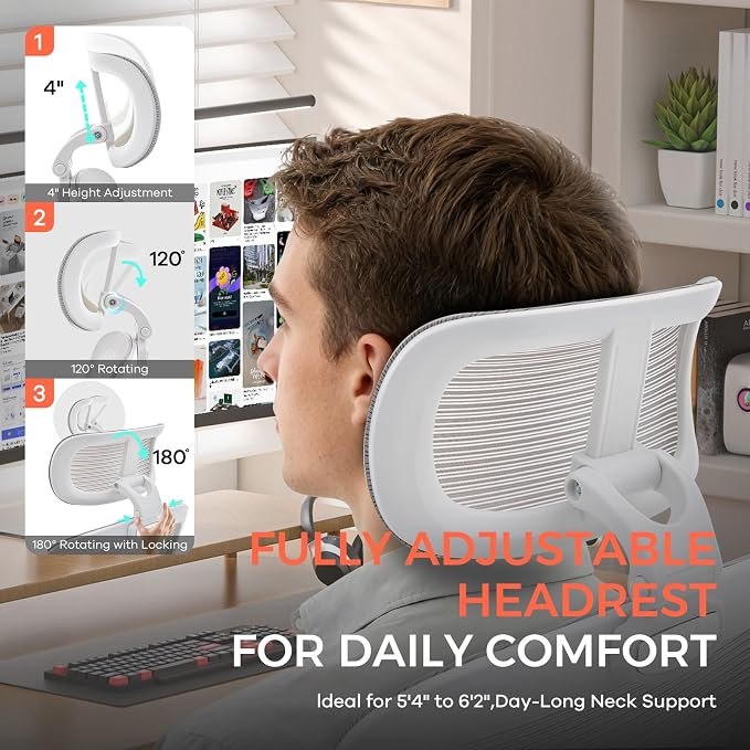 Office Chair,Ergonomic Mesh Computer Desk Chair,Grey | 2D Adjustable Lumbar Support,3D Headrest,Adjustable & Flip-Up Armrests,Rolling,Tilting,Swivel,High Back,Executive PC Chair