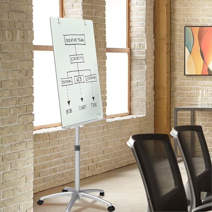 Quartet Easel, Magnetic, Glass Whiteboard, 3' x 2', Adjustable, Portable, Flip Chart Holder, Infinity (ECM32G)