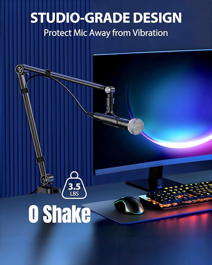 UBeesize Microphone Boom Arm, Aluminum Alloy Mic Arm Stand for Blue Yeti, HyperX QuadCast, Shure SM7B and Other Mic, 360° Rotatable Head Mic Arm Desk Mount with 3/8" to 5/8" Adapter for Podcast Gaming