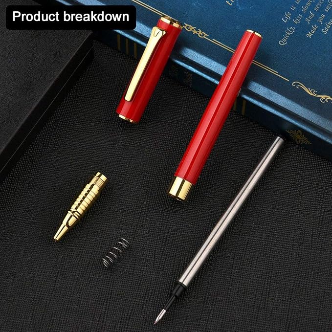 1314 Free Engraving pen Personalized custom pens Roller Ballpen, Ballpoint pen, Ball pen, Medium Refill Pen Black Ink, Custom Gifts for Men, Women, Classy Gift Box (Red Style 1)