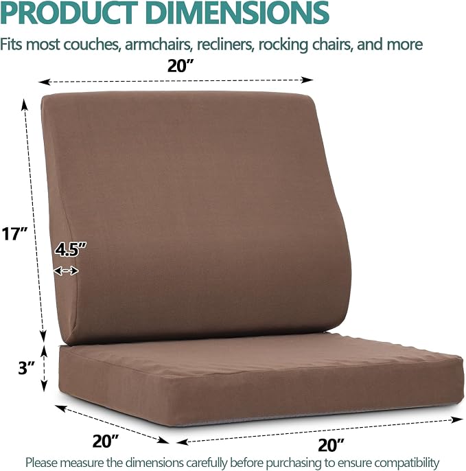 Shinnwa Lumbar Support Pillow for Recliner, Ultra-Soft Foam Back Support Pillow and Egg Crate Foam Seat Cushion 2-in-1 for Couch, Office Chair, for Back Pain Relief, Brown