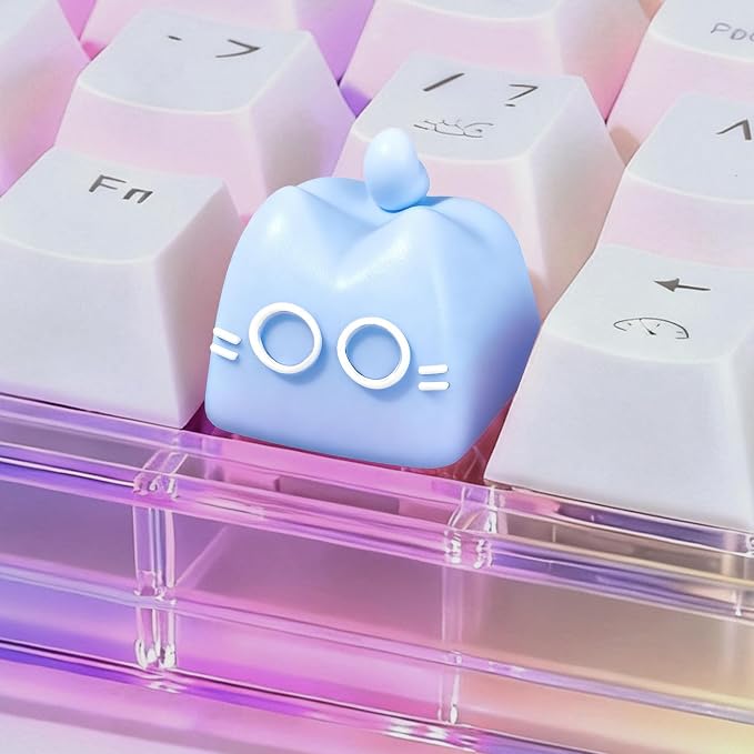 Artisan Keycaps, Cute Cat Custom Key Caps for MX Mechanical Keyboard, Resin Handmade 1U Replacement for Esc Arrow Keys (Blue cat)