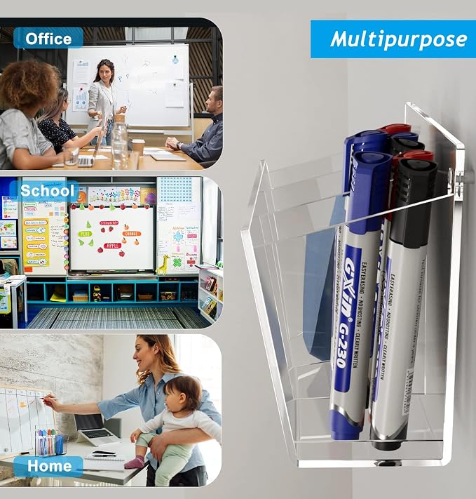 FUCDTEFC Wall Mount Marker Holder, Acrylic Dry Erase Marker Wall Holder, 3 Compartments Pencil Pen Dispenser Makeup Markers Holder Whiteboard Clear Organizer for Classroom Wall | 3 Compartments, Pencil Pen Dispenser, Makeup Markers Holder, Whiteboard, ...