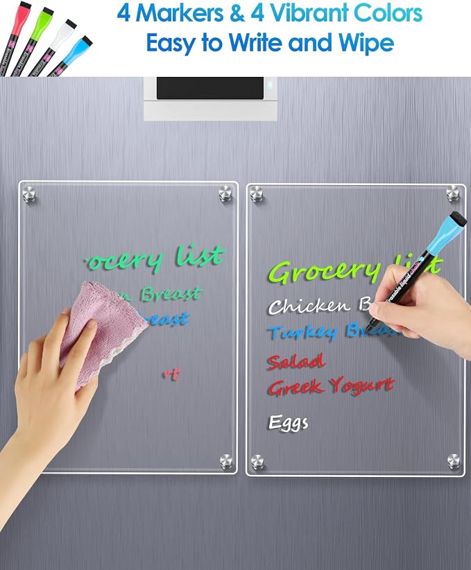 MaxGear Acrylic Fridge Whiteboard Magnetic Dry Erase Board, 11 x 14 Inch | Larger Writing Space, Strong Magnetic Hold, Smooth Writing and Easy Cleaning for Grocery Lists And Family Organization
