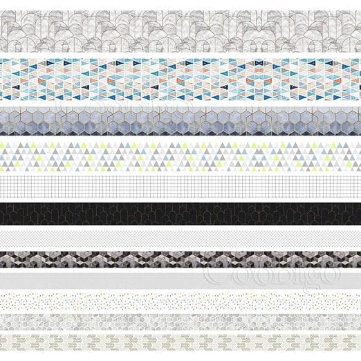 CooBigo Washi Tape Set, 12 Rolls 4 Size Decorative Masking Washi Tapes for Craft, Scrapbook, DIY, Planners, Gift Wrapping (Geometric Pattern)