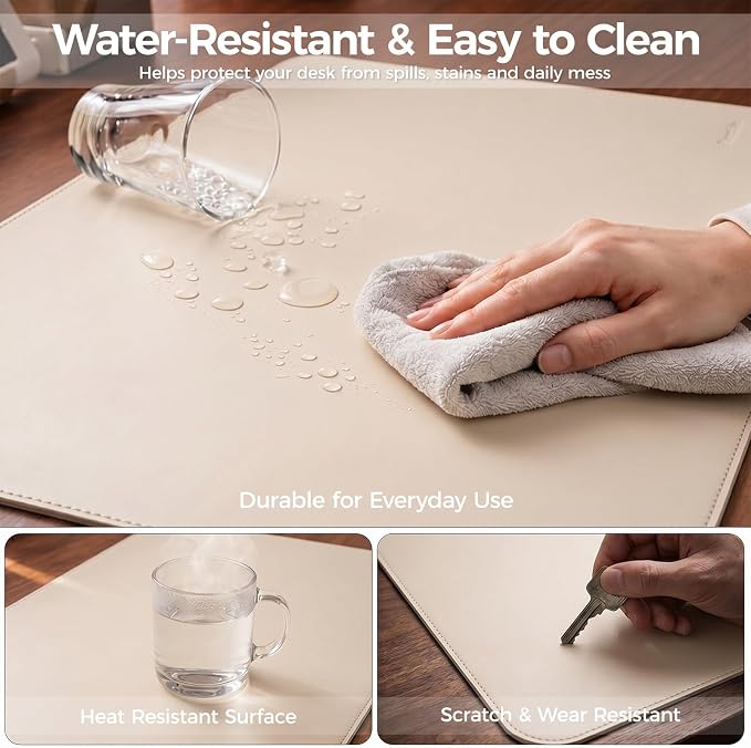 Large Desk Pad Non-Slip Desk Mat Protector for Keyboard Mouse Waterproof Vegan Leather Surface Faux Leather Laptop Mat Smooth Mouse Pad Premium Gift Tube Warm Beige 31.5" x 15.7"
