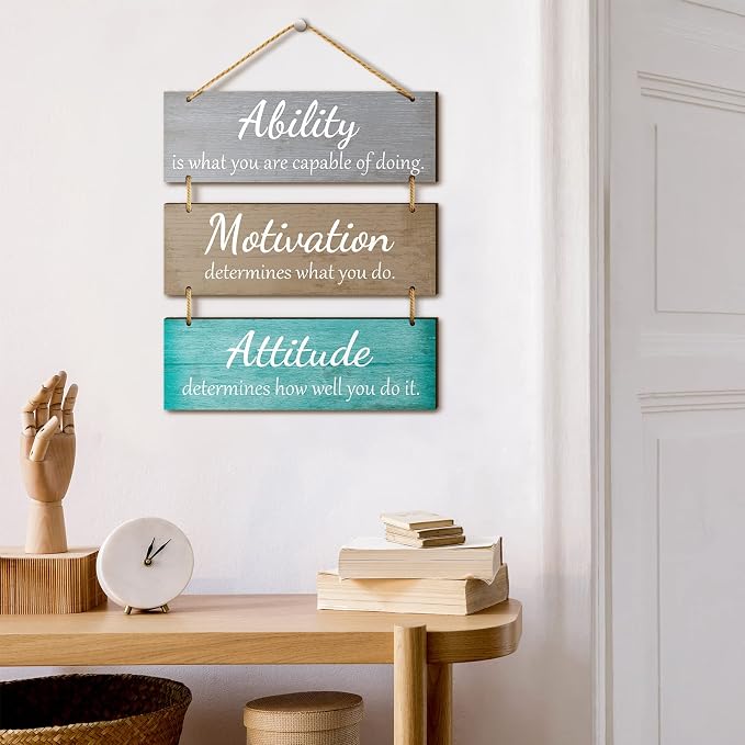 Jetec Office Wall Decor Sign Inspirational Motivational Plaques with Sayings Rustic Wooden Hangings Ability Sign for Coworker Holiday Gift Office Home Artwork Decoration(Bright Color)