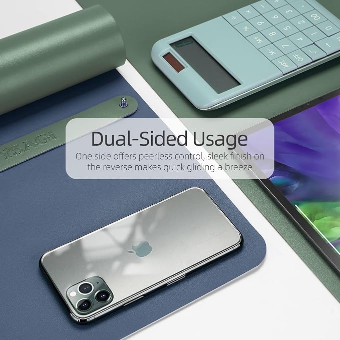 YSAGI Dual-Sided Desk Pad Protector, 31.5" x 15.7" Desk Mat with Non-Slip - Waterproof PU Leather Office Desk Blotter for Mouse, Keyboard, Writing, Dark Green+Dark Blue