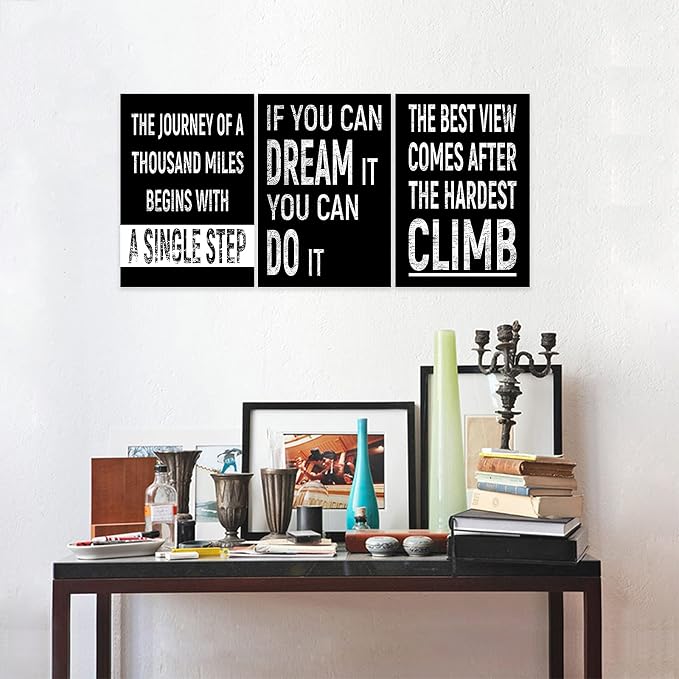 3 Piece Inspirational Wall Art, Black Background Sayings Picture, Quotes Motivational Canvas Prints for Gym Wall Decor, Triptych Entrepreneur Painting Framed Artwork for School Decor (36"Wx24" H)