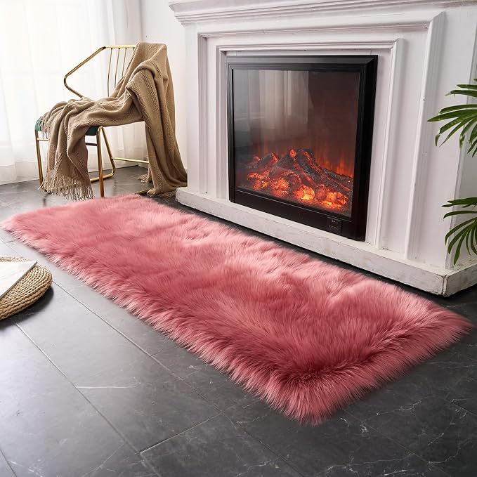 EasyJoy Ultra Soft Fluffy Faux Fur Rug, 2x6 ft Rectangle, Blush Pink | Chair Cover, Seat Pad, Fuzzy Area Rug