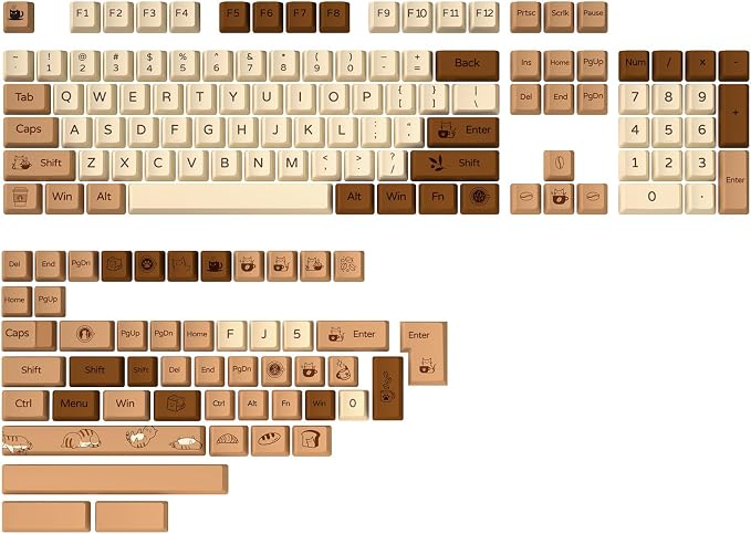 YUNZII Coffee Cat Dye Sub PBT Keycaps,152 Full Keys Dye Sublimation Custom Keycap Set with Key Puller for Cherry Gateron MX Switches Mechanical Gaming Keyboard (Cherry Profile, Coffee Cat)