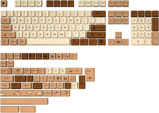 YUNZII Coffee Cat Dye Sub PBT Keycaps,152 Full Keys Dye Sublimation Custom Keycap Set with Key Puller for Cherry Gateron MX Switches Mechanical Gaming Keyboard (Cherry Profile, Coffee Cat)