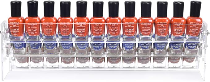 BTremary 3 Packs Clear Nail Polish Organizer Holder Shelf Rack, Acrylic Display Stand For Sunglasses Paint Essential Oils, Makeup Holder, Nail Poliahes Storage to 36 Bottles (Fit 1-2oz Bottles)