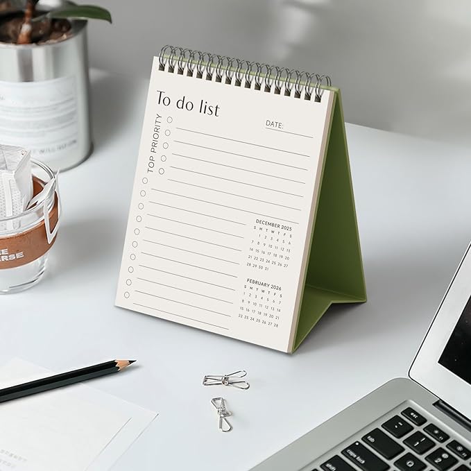 Jotsome Desk Calendar 2026-2027, Small Standing Flip Desktop Calendar From Now to June 2027 for Home and Office, Easy Organizing, Gift for the Holidays (Green, Small)