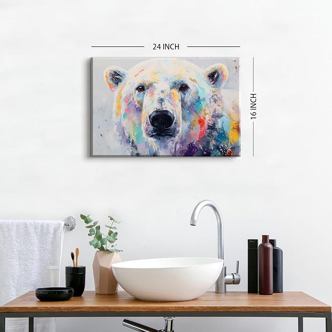 Graffiti Animal Canvas Wall Art for Kids Bedroom Abstract Bear Paintings Wall Decor Colorful Funny Bear Head Pictures Prints Rustic Farmhouse Posters Banksy Artwork Bedroom Bathroom Decorations 16x24"