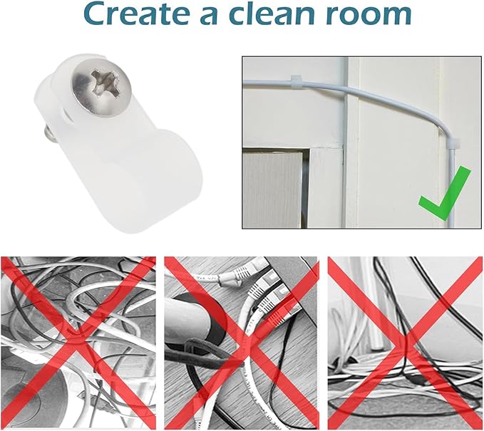 50 Pcs 1/3 Inch White Nylon R-type Cable Clip Wire Clamp | 8.4mm, Wire Management, Stainless Steel Screws Included